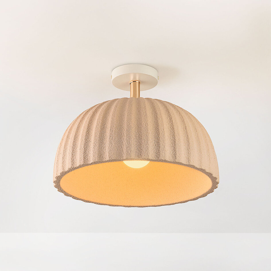 Plafondlamp Lysko met geribbelde kap - zandbeige