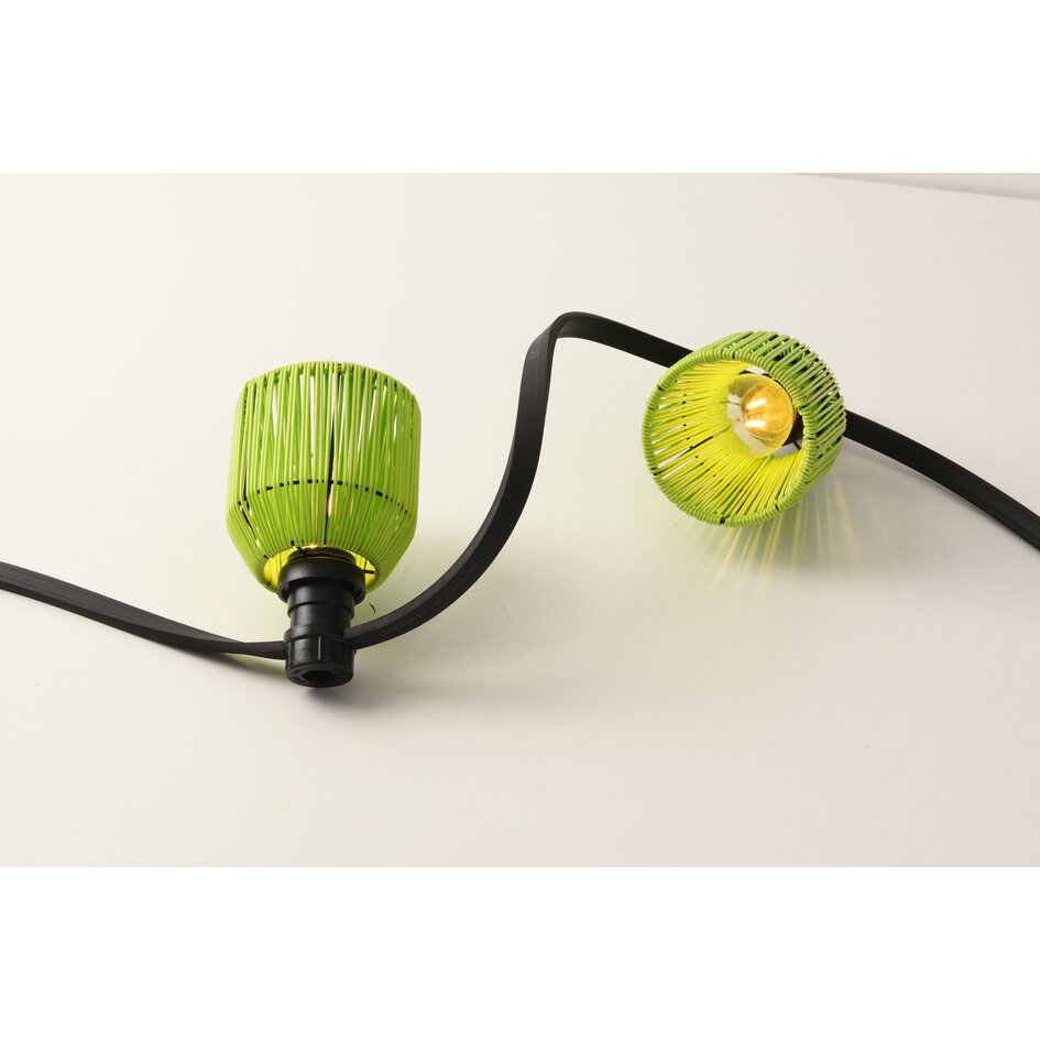 Prikkabel set inclusief kappen in groene rotanlook, verkrijgbaar met verschillende LED lampen