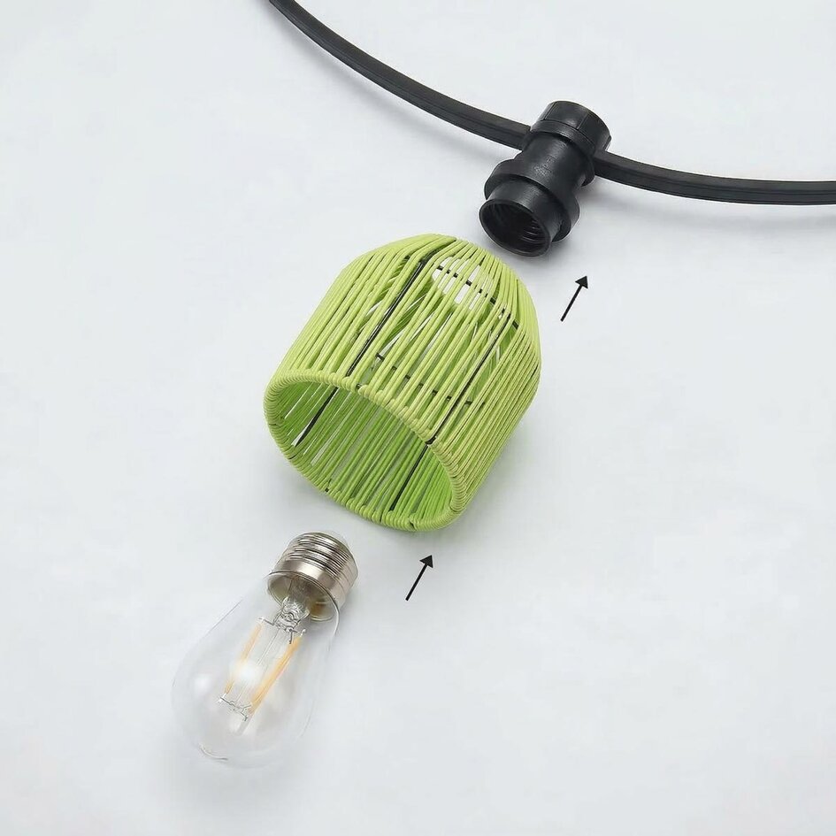 Prikkabel set inclusief kappen in groene rotanlook, verkrijgbaar met verschillende LED lampen