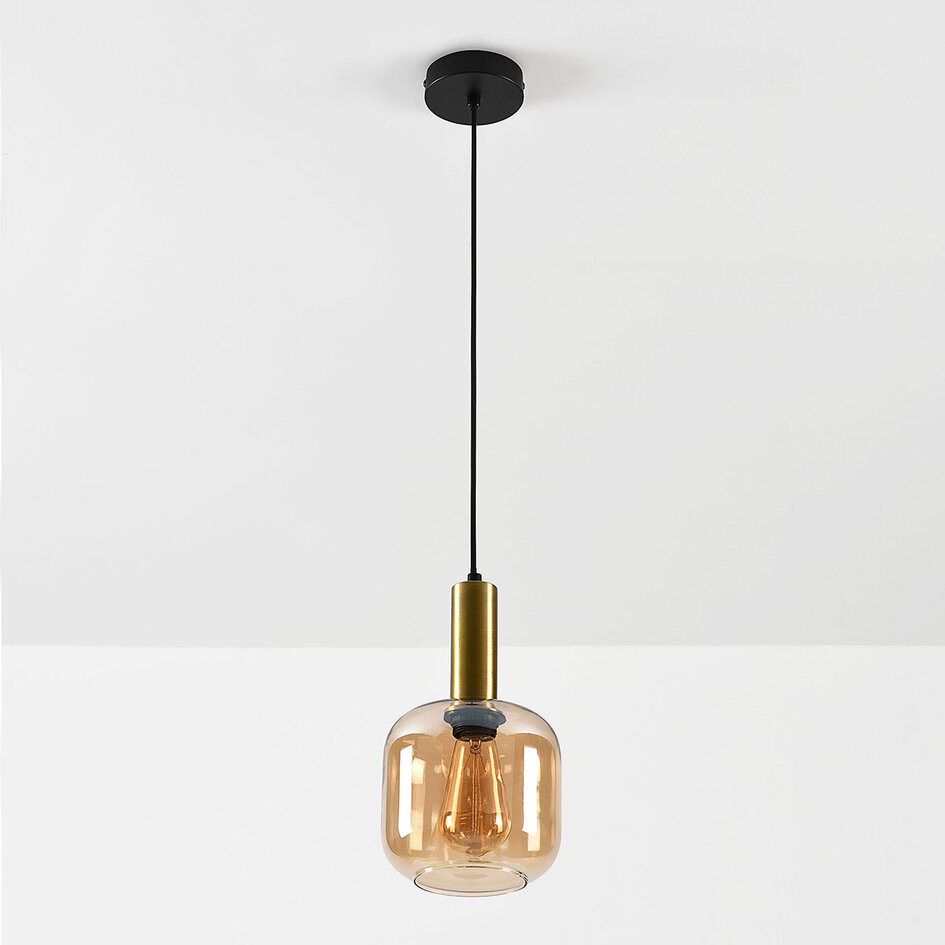 Hanglamp Appeso in goud met amber glas
