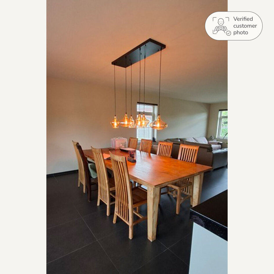 6-lichts design hanglamp Trinidad zwart met amber glas