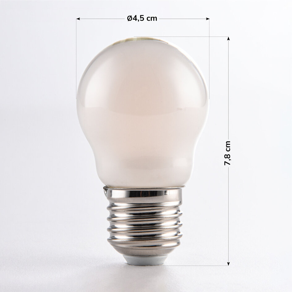 E27 dimbare LED lamp Ø45 met melkwit glas 5,9W 2700K