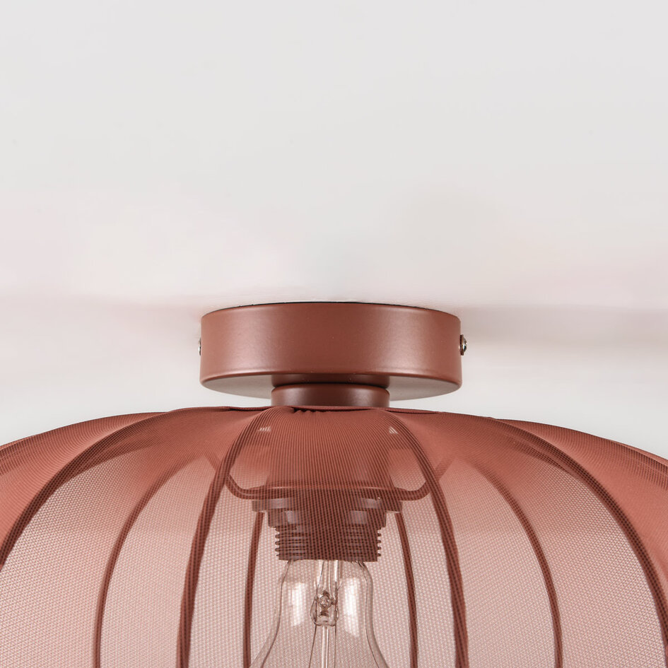 Plafondlamp Linen met ronde terra roze stoffen kap