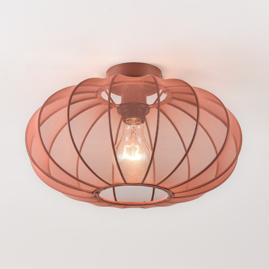 Plafondlamp Linen met ronde terra roze stoffen kap