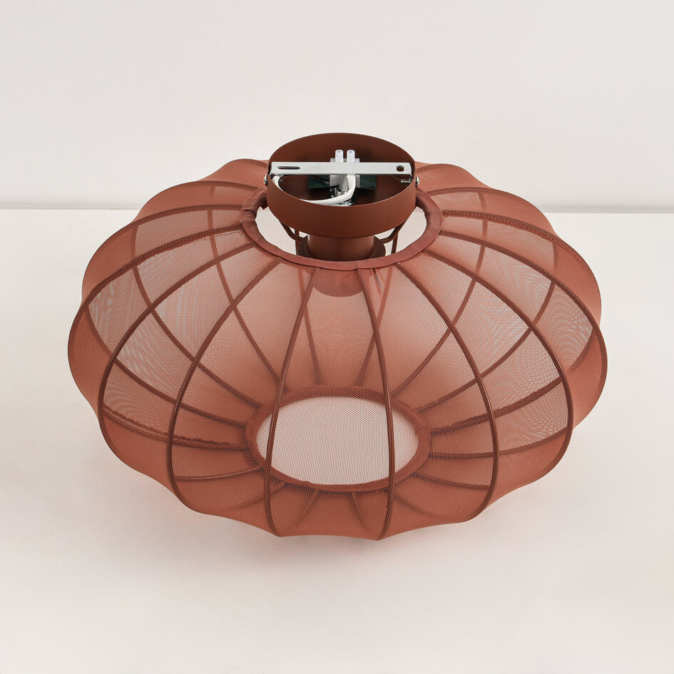 Plafondlamp Linen met ronde terra roze stoffen kap