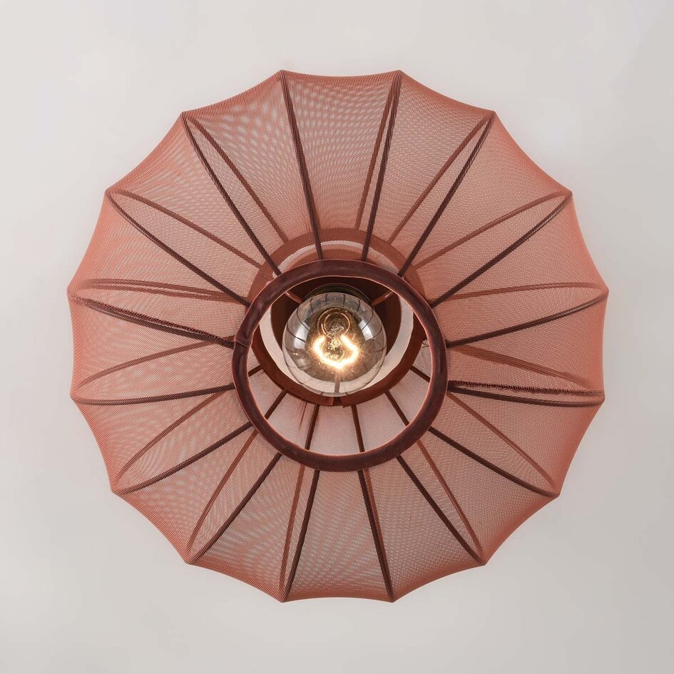 Plafondlamp Linen met ronde terra roze stoffen kap