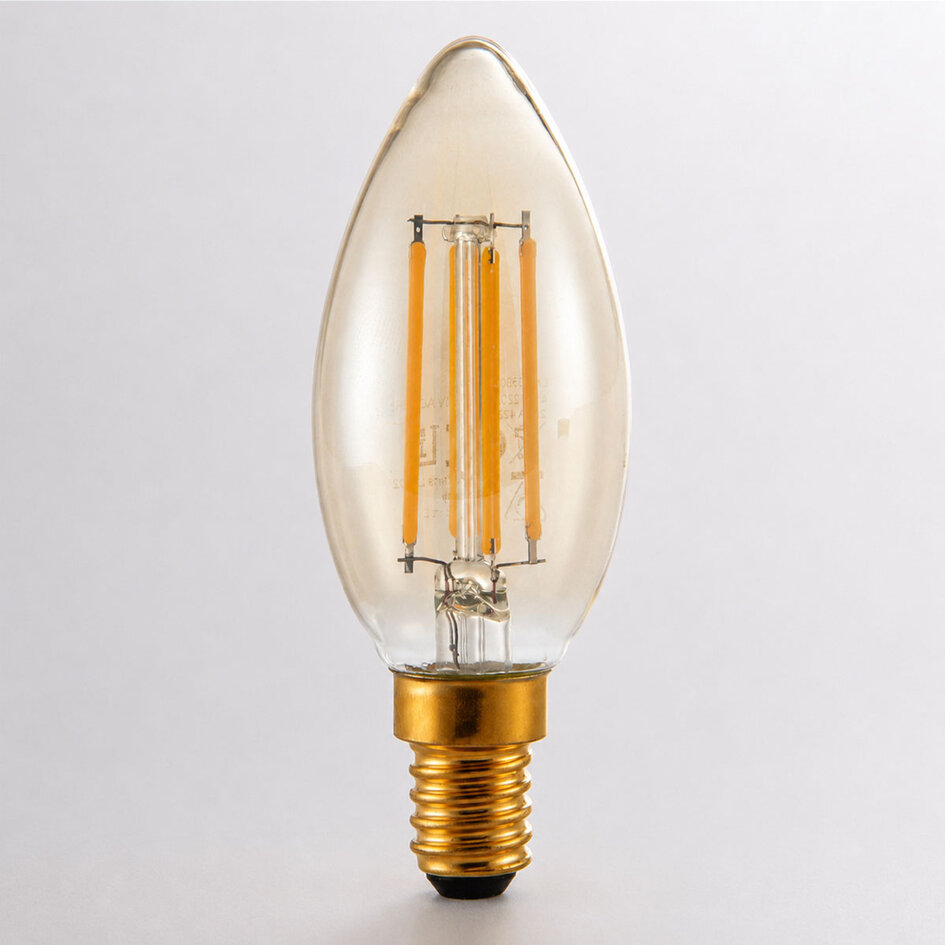 E14 dimbare LED filament kaarslamp Ø35 mm met amber glas 4,5W 2200K