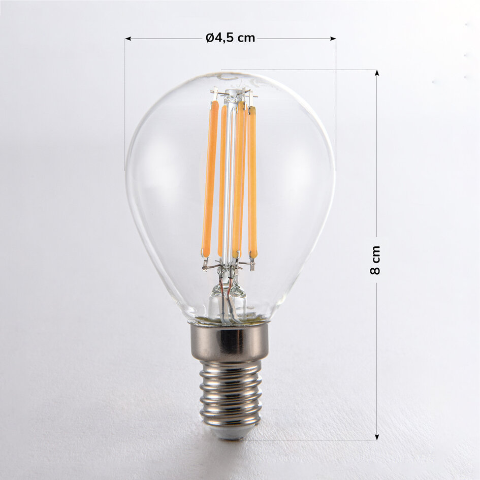 E14 3-staps dimbare LED filament lamp Ø45 met helder glas 4,5W 2700K