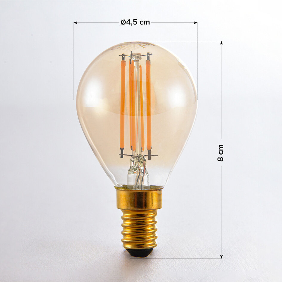 E14 3-staps dimbare LED filament lamp Ø45 mm met amber glas 4,5W 2700K