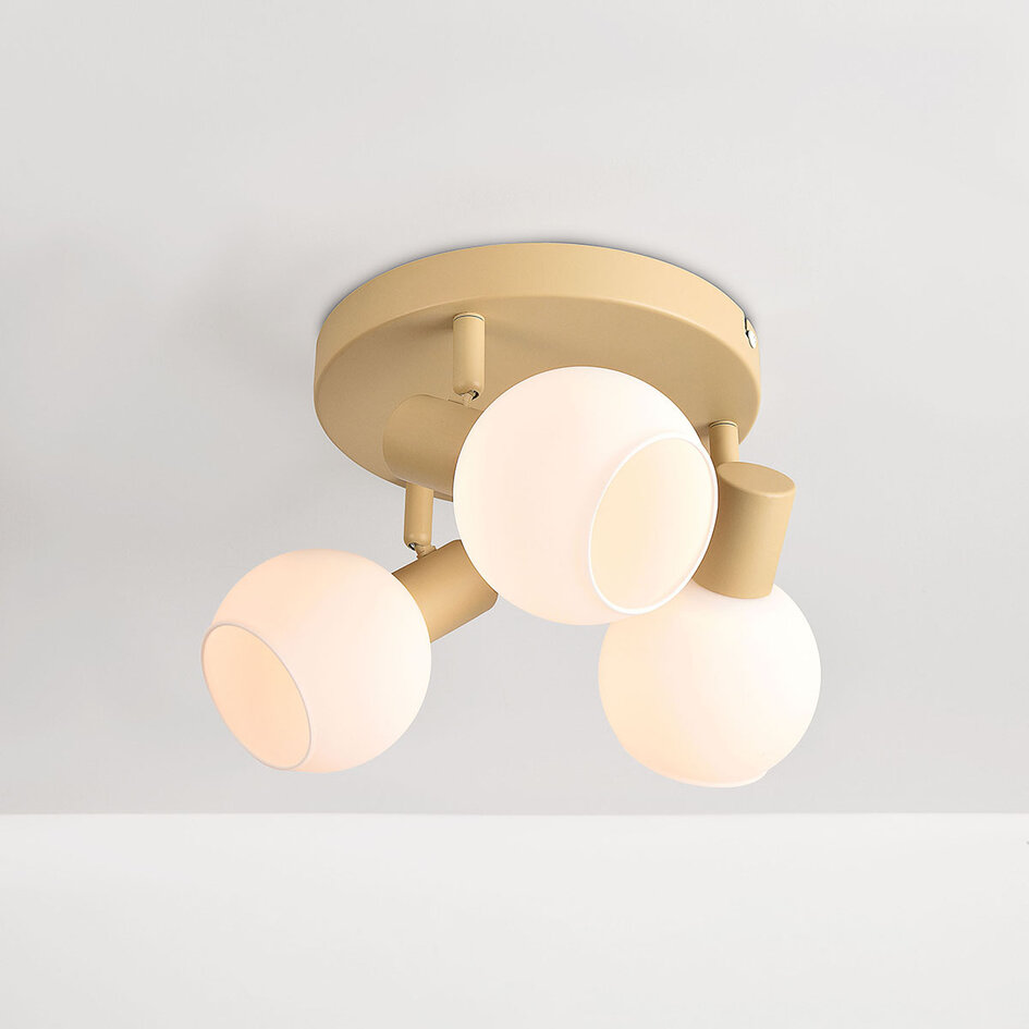 3-lichts plafondlamp Orlando - beige met melkwit glas