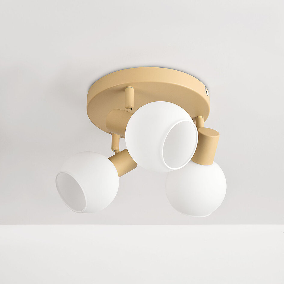 3-lichts plafondlamp Orlando - beige met melkwit glas