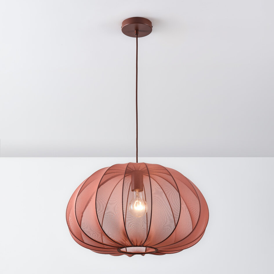 Hanglamp Ecruva met ronde terra roze stoffen kap