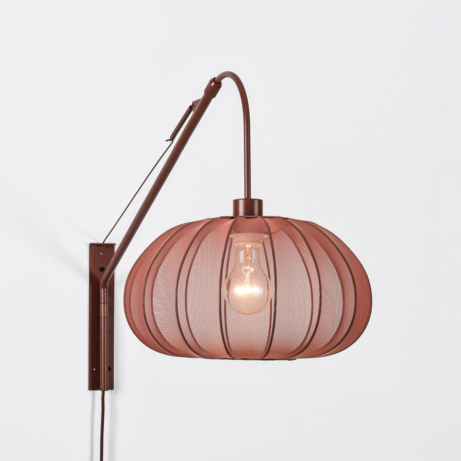 Verstelbare wandlamp Brandel - ronde terra roze stoffen kap