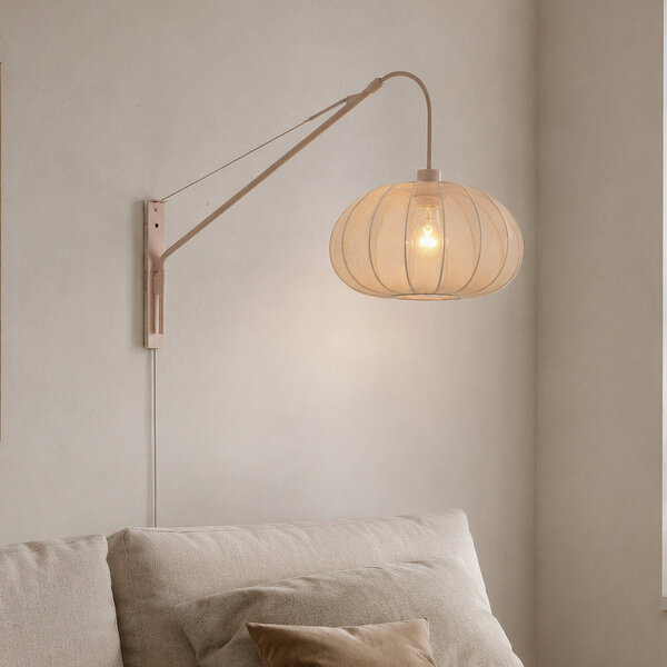 Verstelbare wandlamp Brandel - ronde lichtbeige stoffen kap