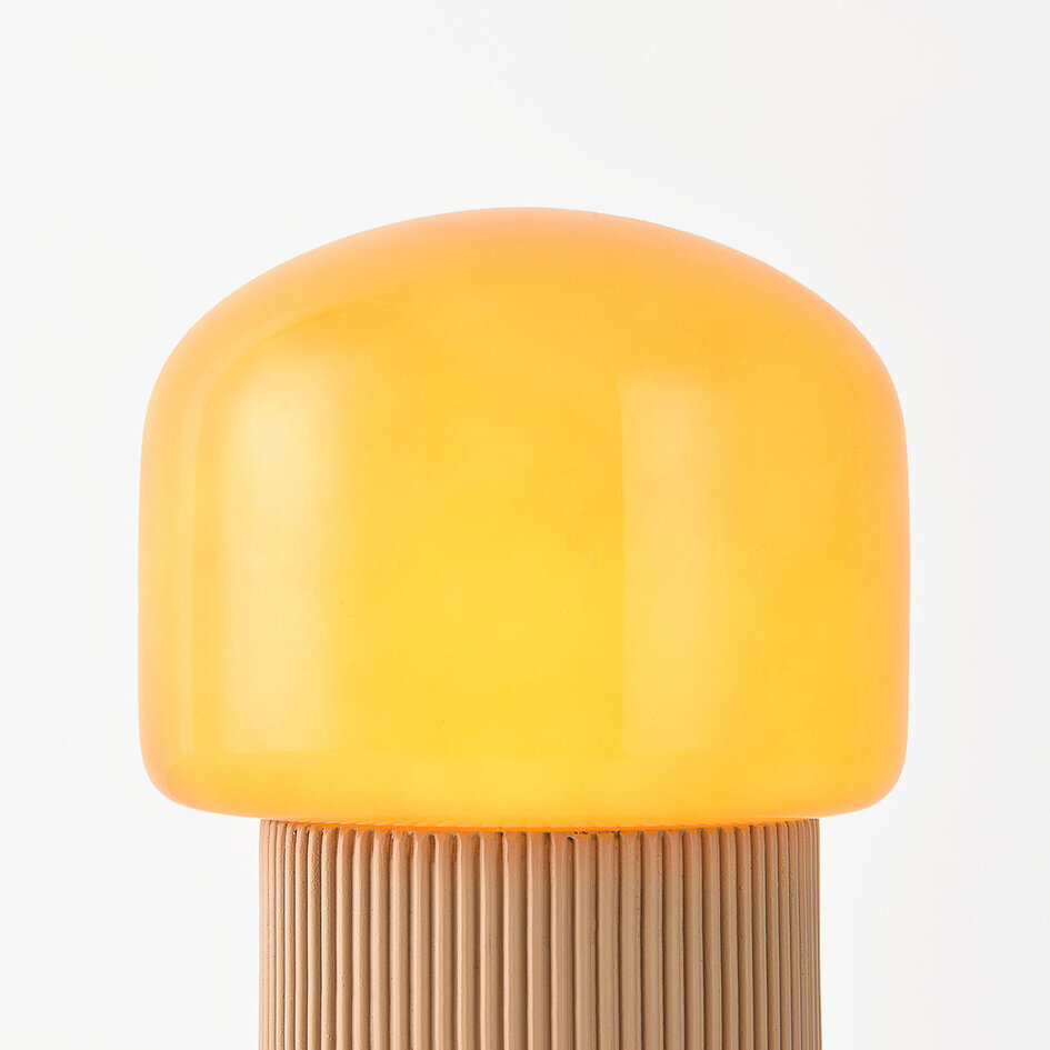 Tafellamp Ledine met amber glas en geribbelde voet - taupe