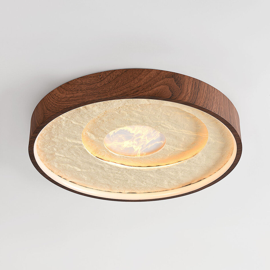 3-staps dimbare plafondlamp Cercul met geïntegreerde LED en beige steeneffect - walnootlook