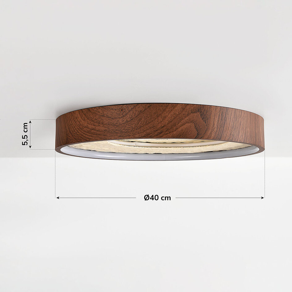 3-staps dimbare plafondlamp Cercul met geïntegreerde LED en beige steeneffect - walnootlook