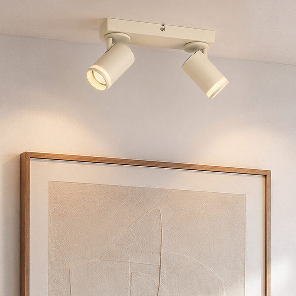 Plafondspot Dotto met 2 draaibare spots in lichtbeige