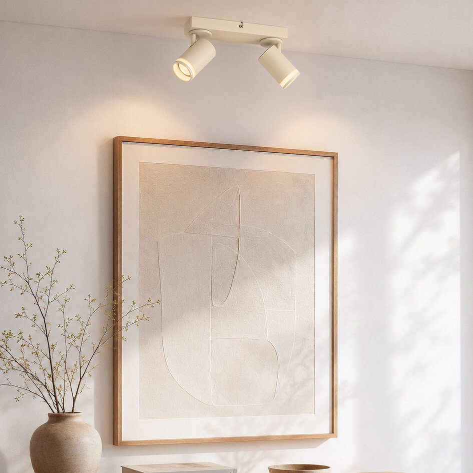 Plafondspot Dotto met 2 draaibare spots in lichtbeige