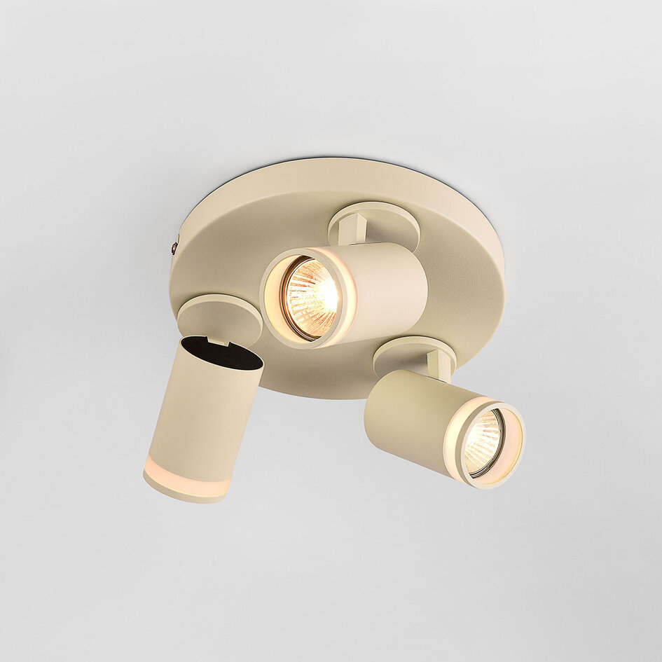 3-lichts plafondspot Focalo met draaibare spots in lichtbeige