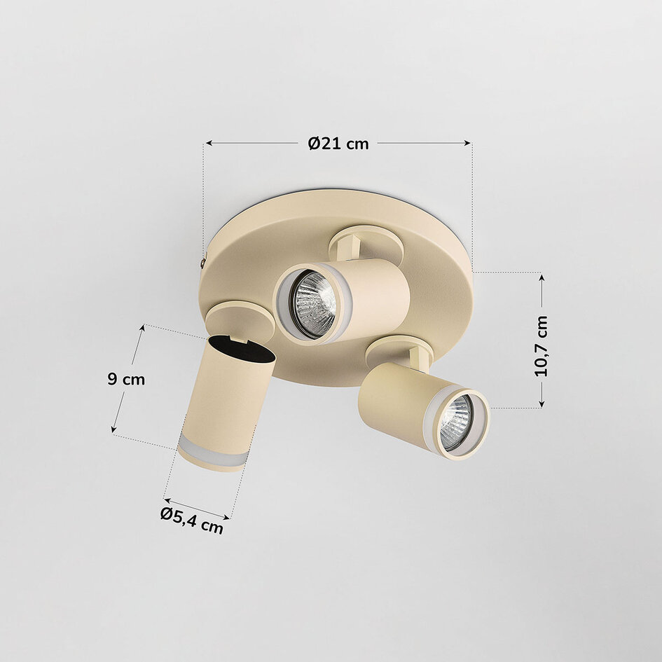 3-lichts plafondspot Focalo met draaibare spots in lichtbeige