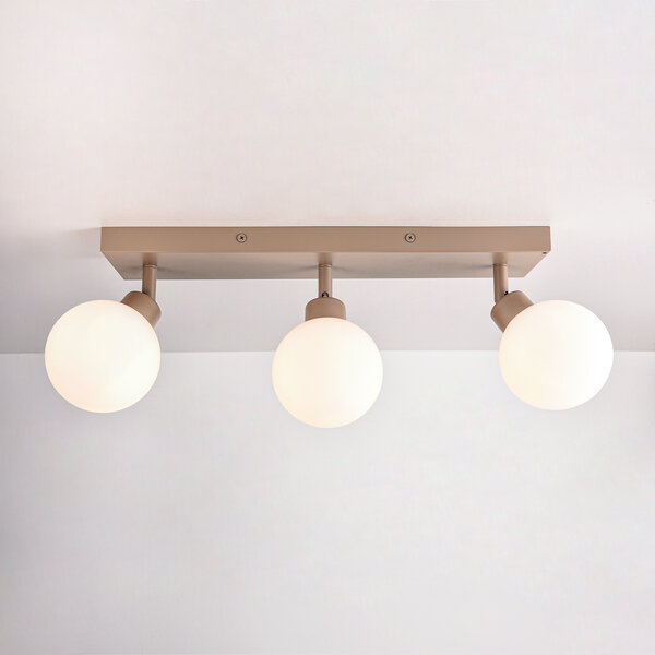 Plafondlamp Vano met 3 draaibare lichtpunten - zandbeige met melkwit glas