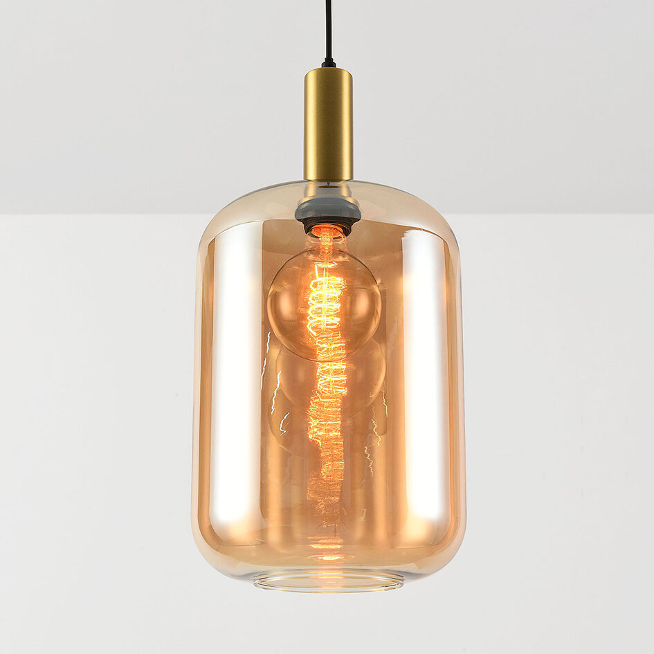 Hanglamp Sofito goud met amber glas