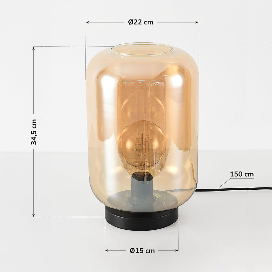 Tafellamp Solo zwart met amber glas