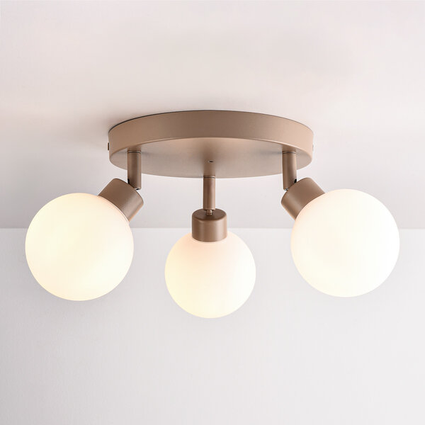 Plafondlamp Zano met 3 draaibare lichtpunten - zandbeige met melkwit glas