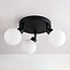 Plafondlamp Zano met 3 draaibare lichtpunten - zwart met melkwit glas
