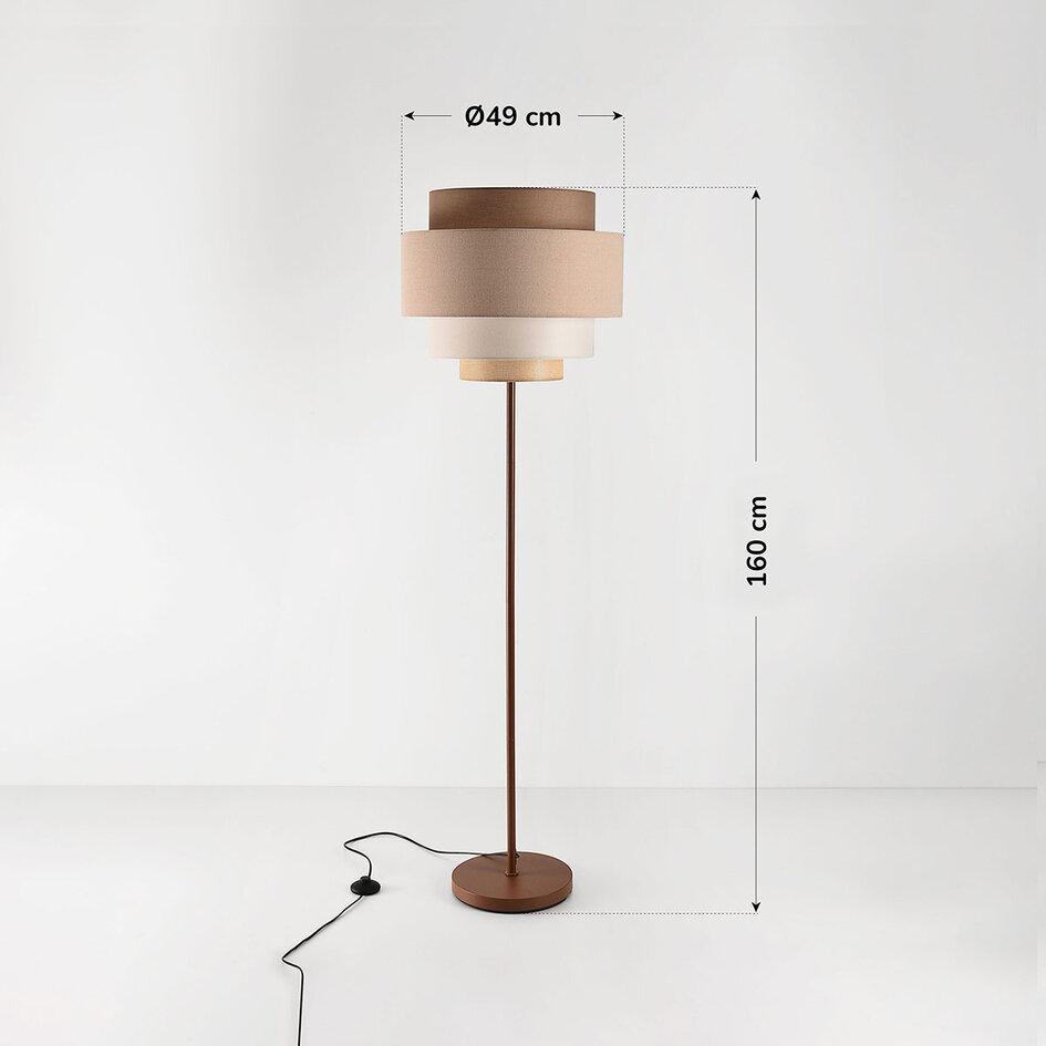 Vloerlamp Zhuo met gelaagde linnen kap - bruin