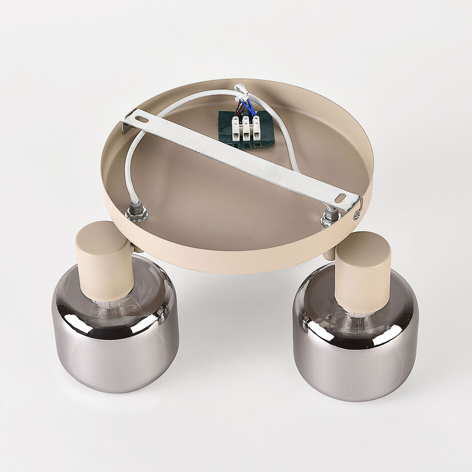 3-lichts draaibare plafondlamp zandbeige met smoke glas en spiegeleffect - Klarina