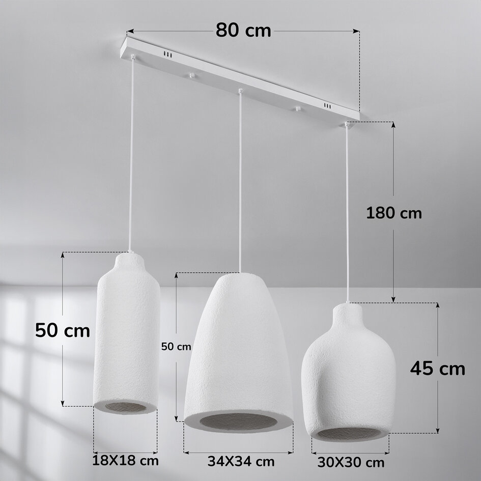3-lichts Wabi Sabi hanglamp Iki - wit steeneffect
