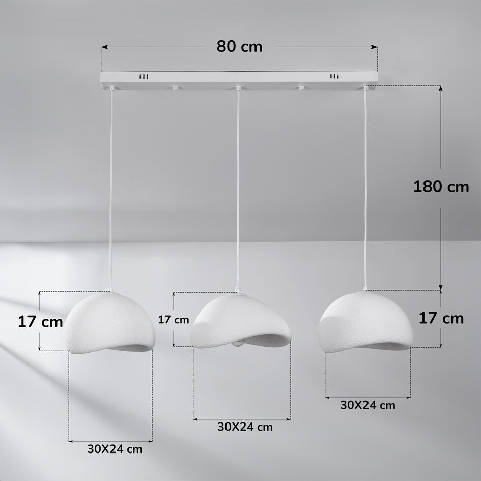 3-lichts Wabi Sabi hanglamp Shibui met wit steeneffect - 3 x 30 cm