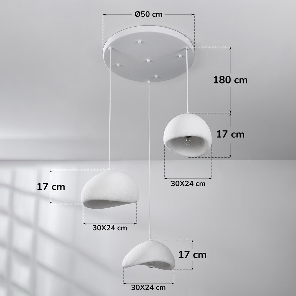 3-lichts Wabi Sabi hanglamp Ishi met wit steeneffect - 3 x 30 cm