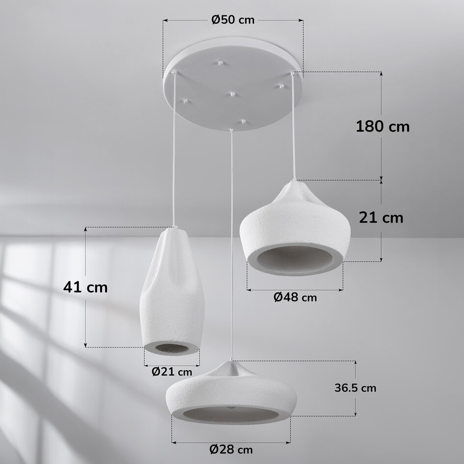 3-lichts hanglamp wit in Wabi Sabi stijl - Mizu