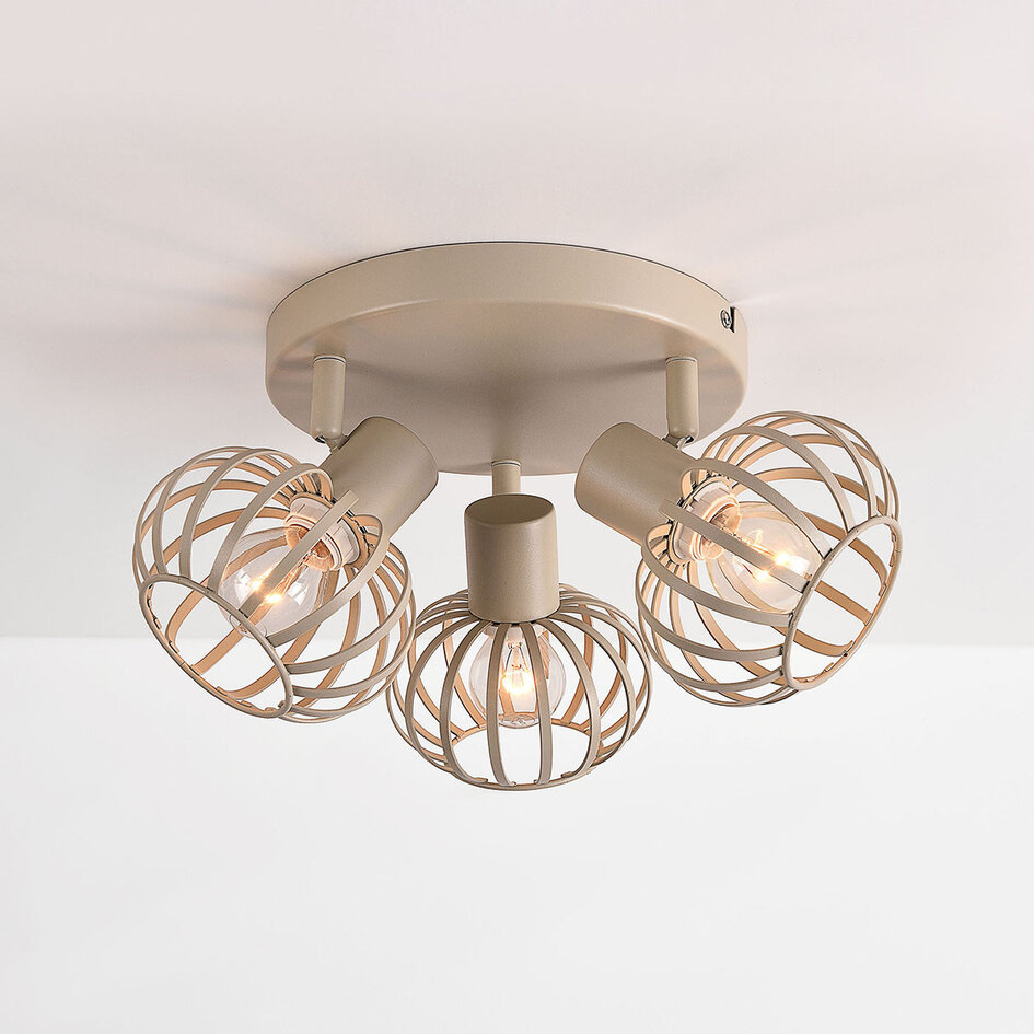 Plafondlamp Kelly met 3 draaibare metalen kappen - zandbeige