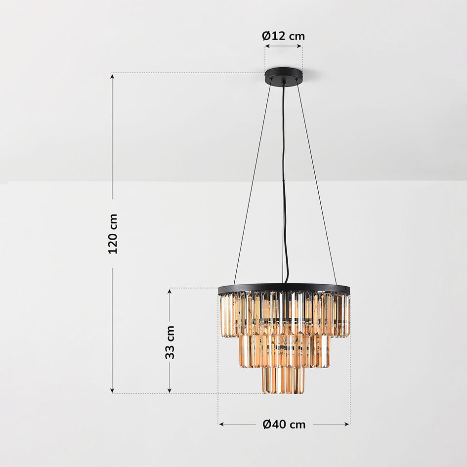 3-lichts hanglamp met amber glazen kristallen - Kristal