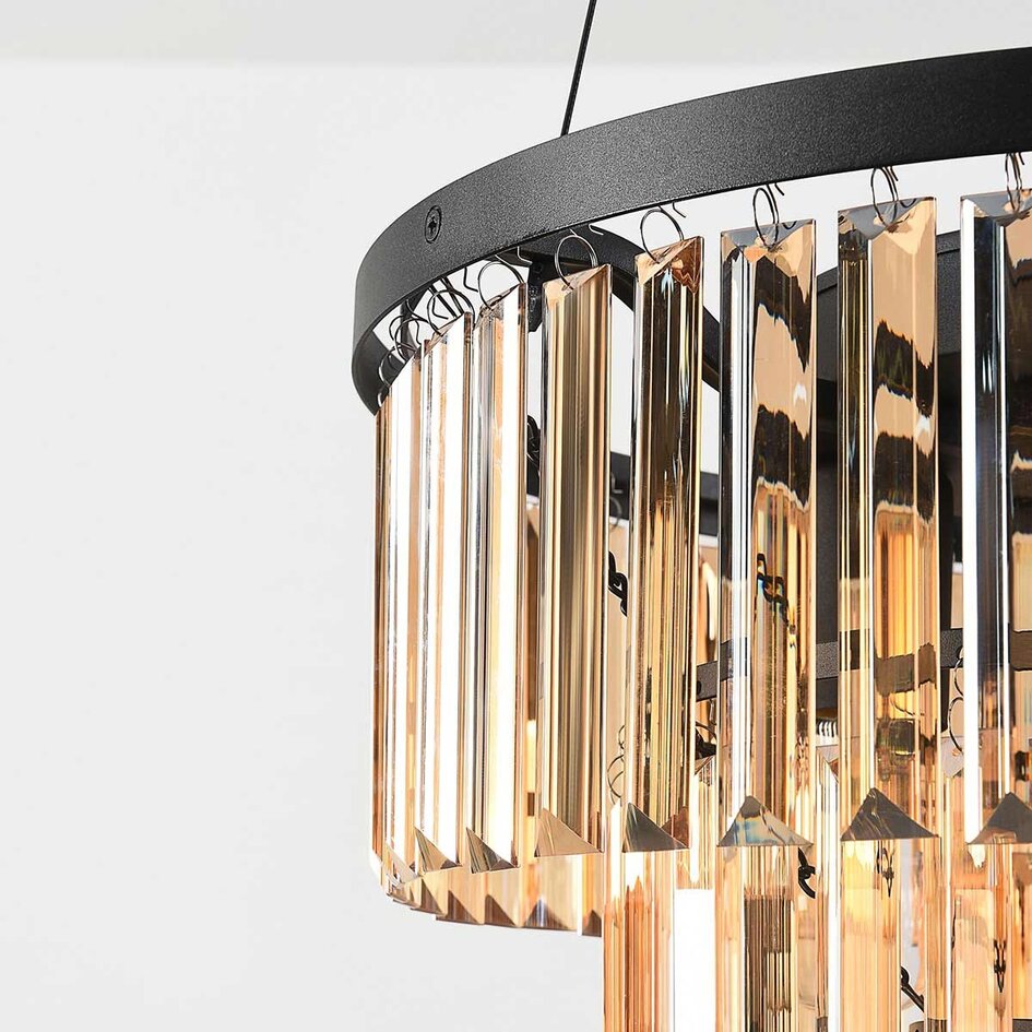 3-lichts hanglamp met amber glazen kristallen - Kristal