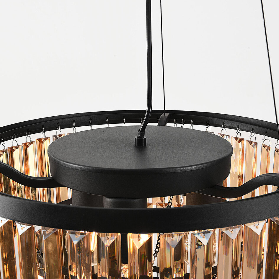 3-lichts hanglamp met amber glazen kristallen - Kristal