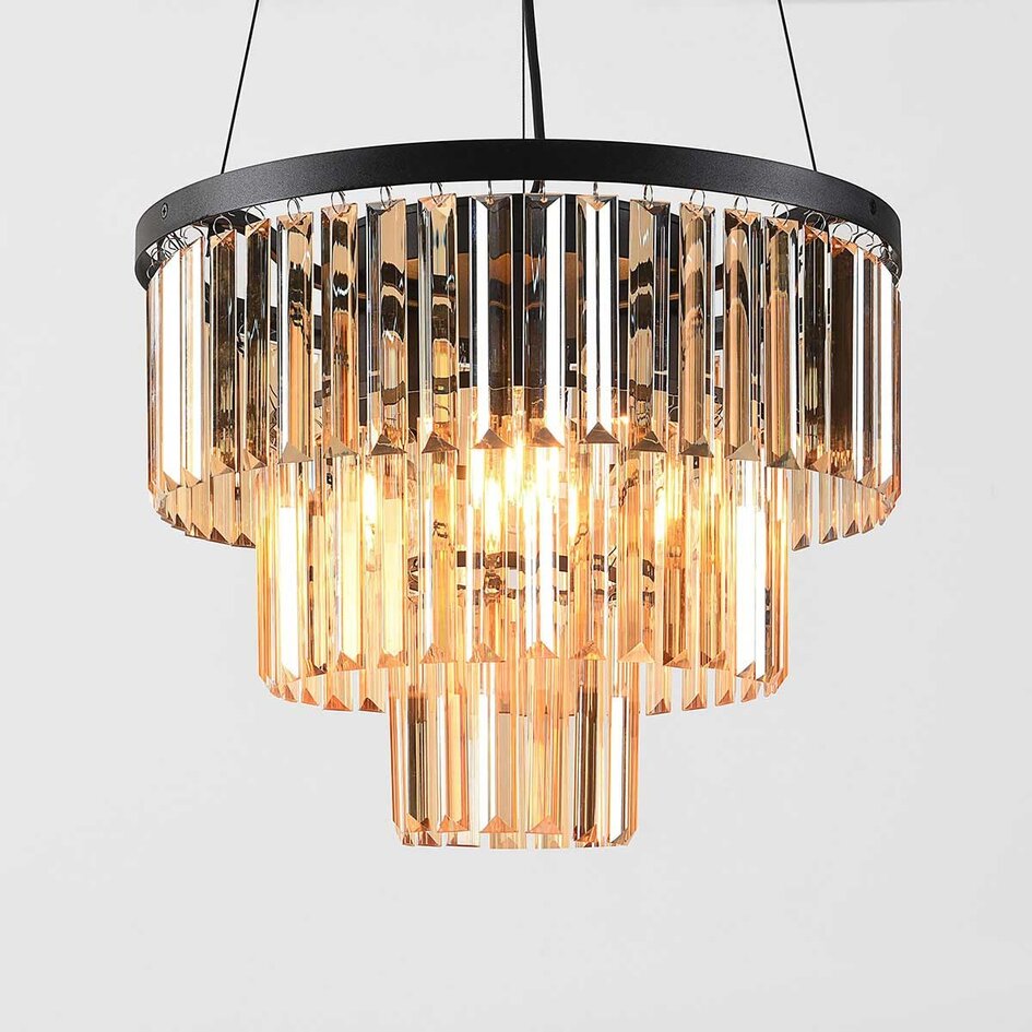 3-lichts hanglamp met amber glazen kristallen - Kristal