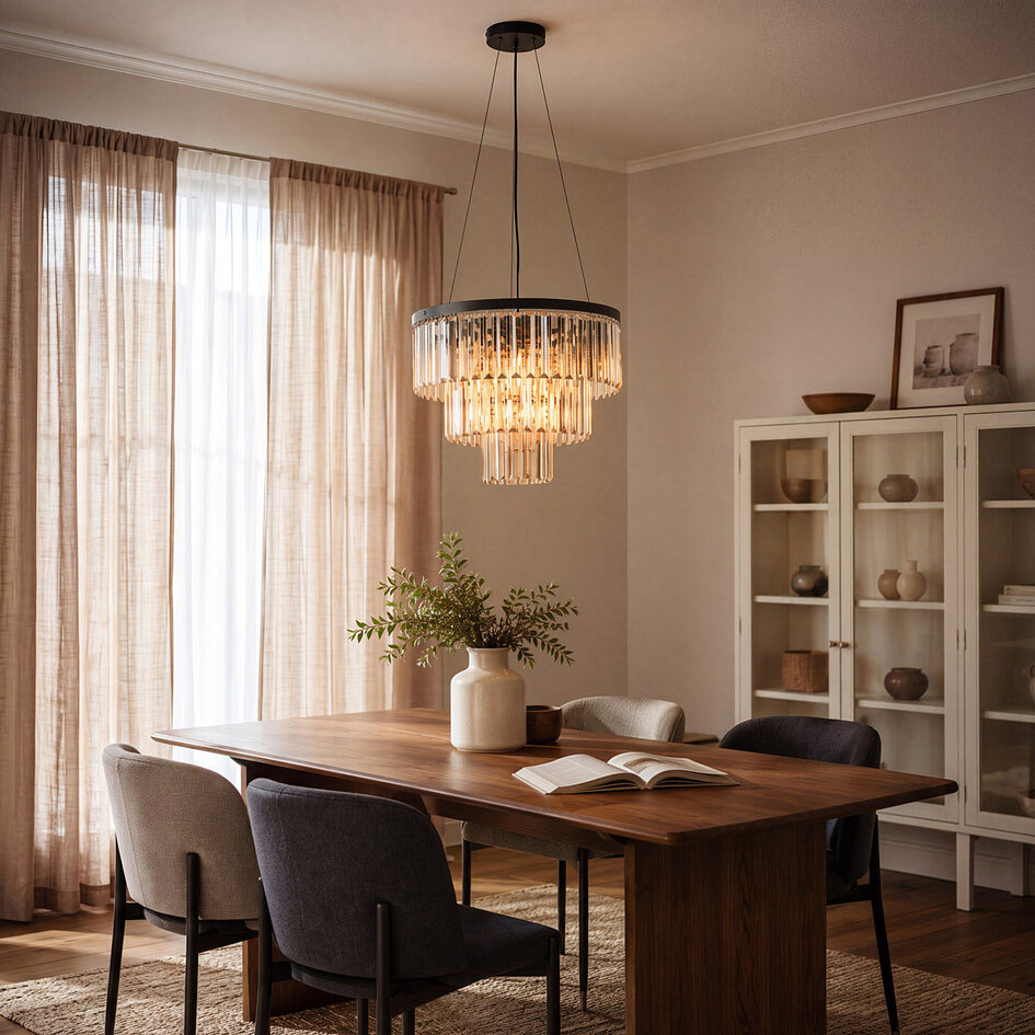 3-lichts hanglamp met amber glazen kristallen - Kristal
