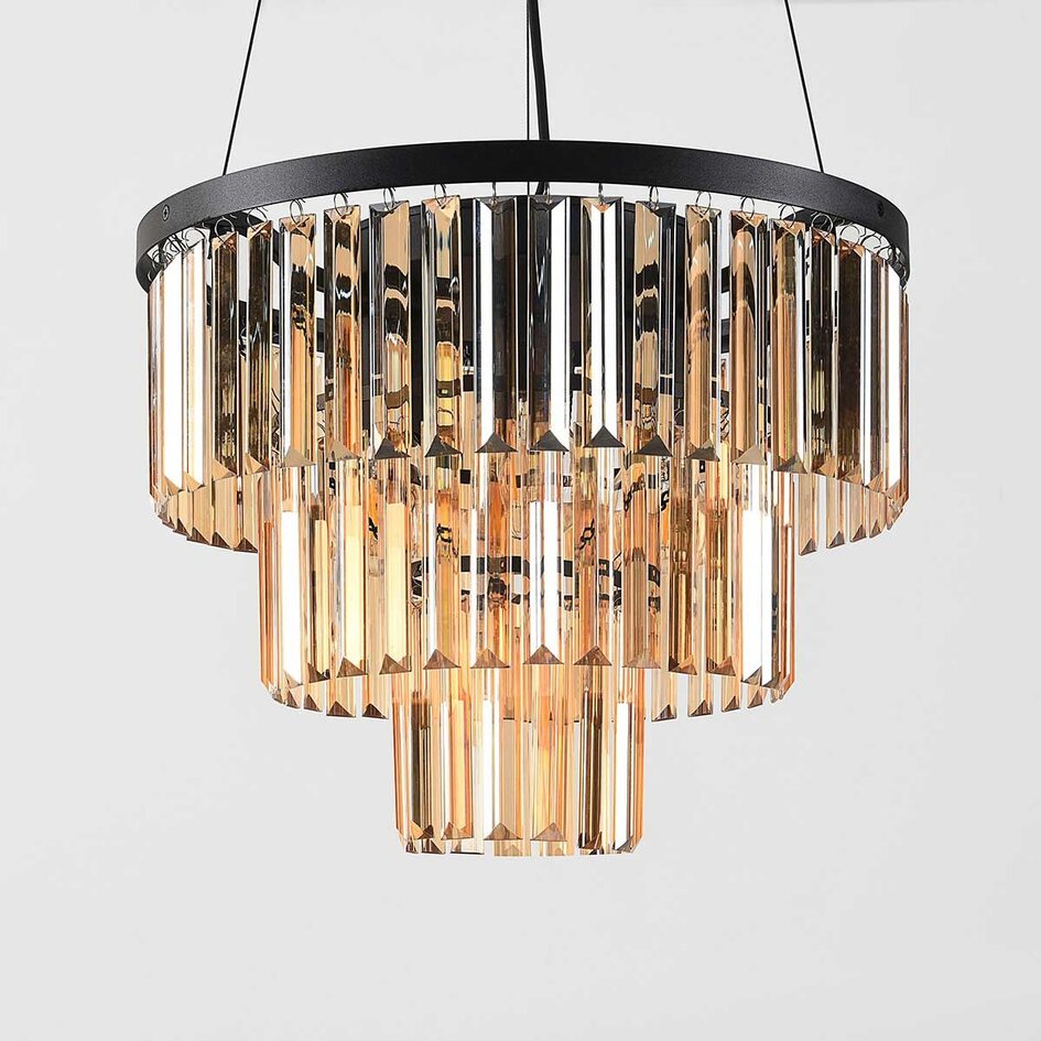 3-lichts hanglamp met amber glazen kristallen - Kristal