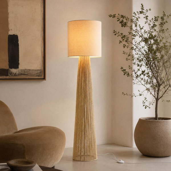 Vloerlamp Papira naturel met linnen kap