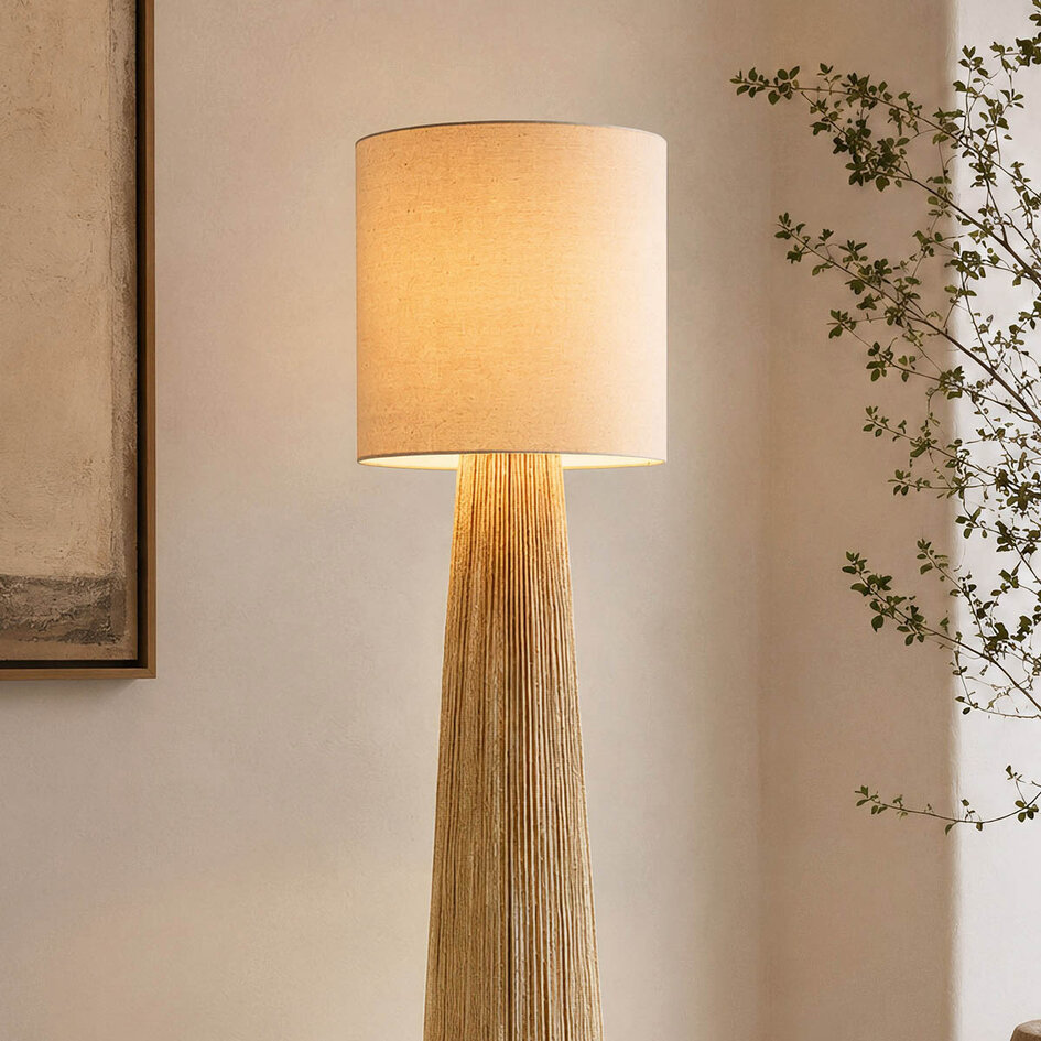 Vloerlamp Papira naturel met linnen kap