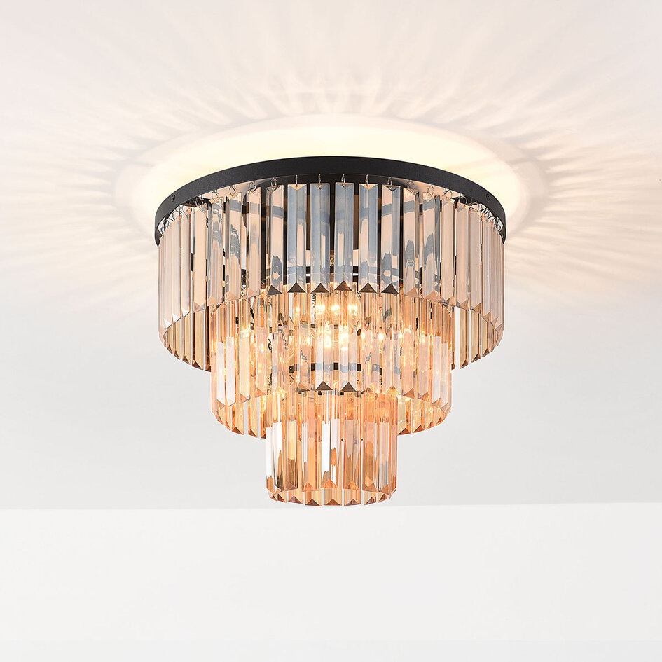 3-lichts plafondlamp met amber glazen kristallen - Kristel