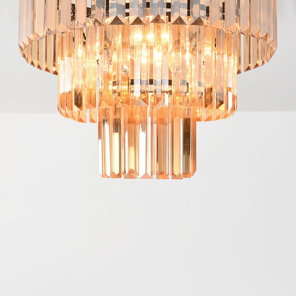 3-lichts plafondlamp met amber glazen kristallen - Kristel