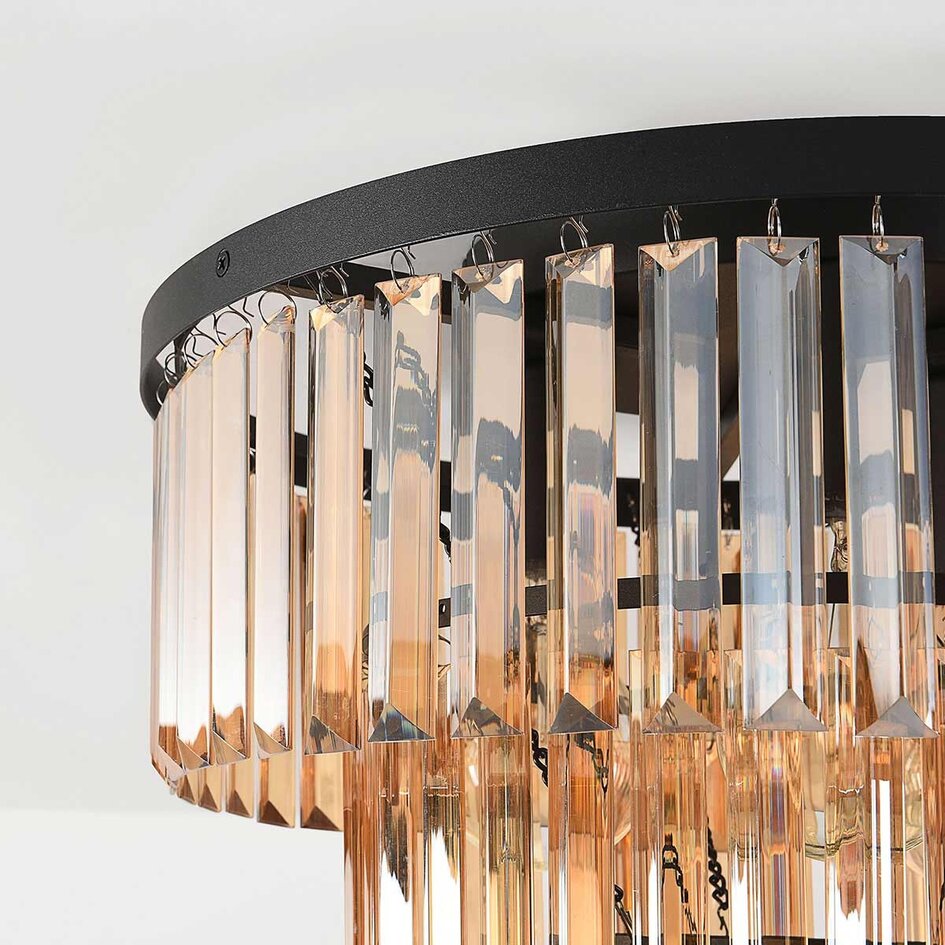 3-lichts plafondlamp met amber glazen kristallen - Kristel