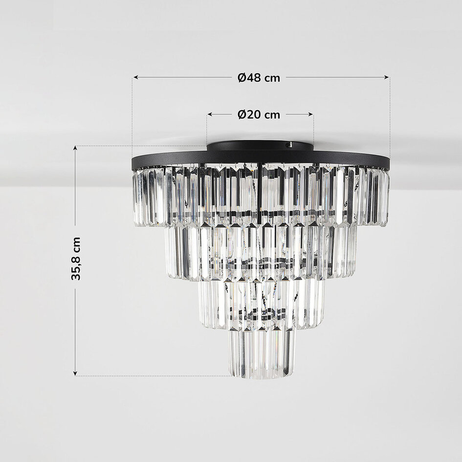 4-lichts plafondlamp Cristel met helder glazen kristallen