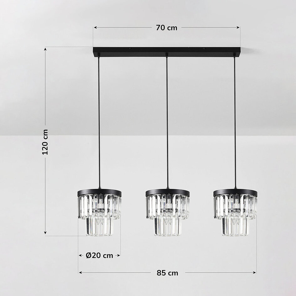 3-lichts hanglamp met glazen kristallen - Kristi